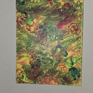 Vibrant Abstract Pour Painting in Green and Yellow